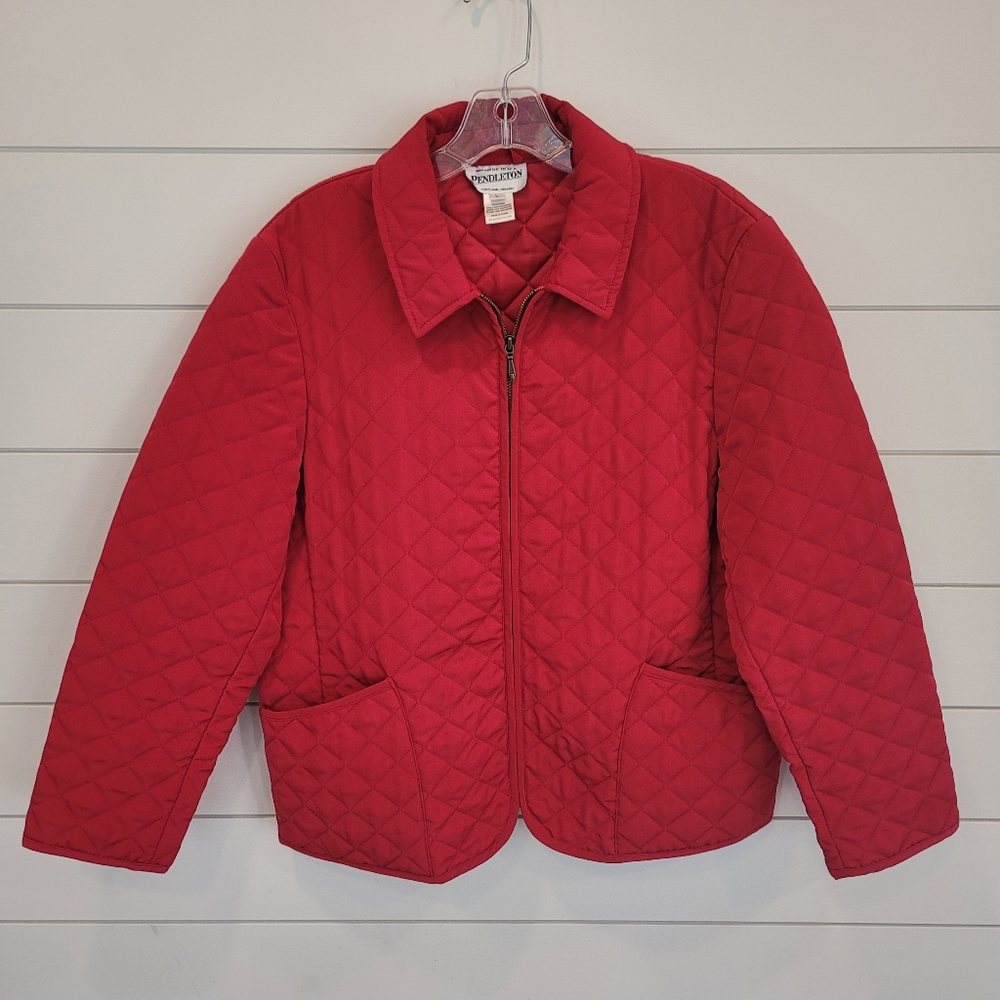 Pendleton Quilted Jacket Women's L Full Zip Collared Lightweight Coat Red